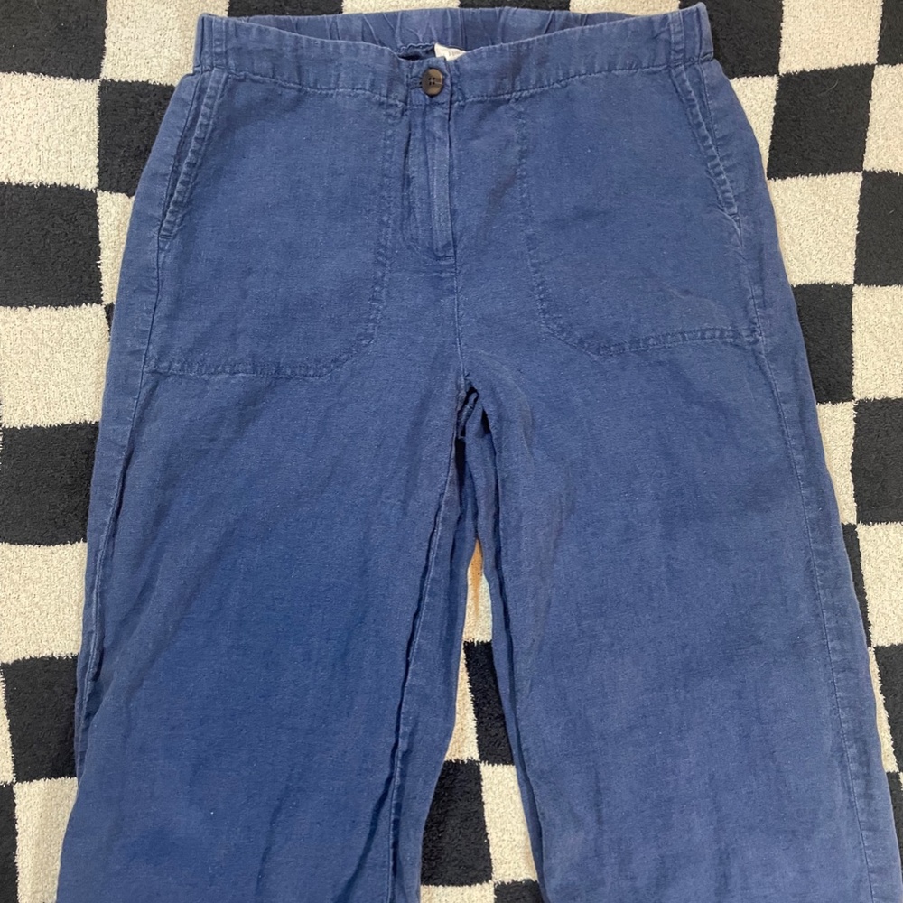 j jill blue linen cropped wide leg pants size small - Picture 2 of 5